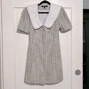 Urban Revivo Black and White Tweed Mini dress with White Collar Size 6